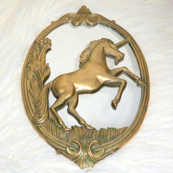 Other - Vintage Brass Whimsical Unicorn Mirror